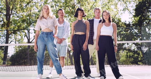 Preview: Trendy, portrait or people on court for fashion, unique style or confidence in gen z aesthetic