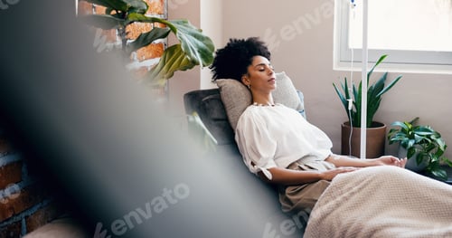 Preview: Infusion, relax and wellness with woman in drip lounge for benefits of antioxidants