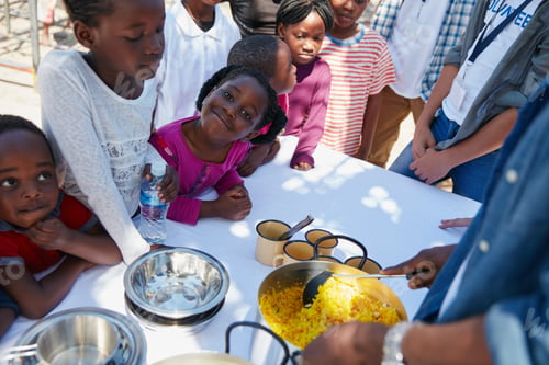 Preview: Food drive, meal and kids outdoor for community service, charity or volunteering for contribution