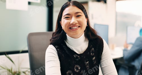 Preview: Woman, portrait and web designer with smile in office or digital marketing agency for career pride
