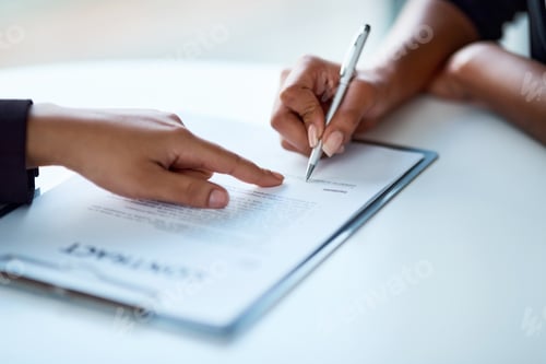 Preview: Hands, people and contract signature in office for hiring agreement, application and recruiting