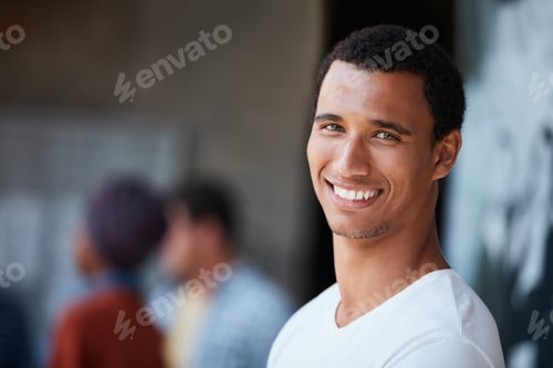 Preview: University student, man and portrait at campus for scholarship, study or development