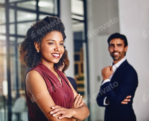 Preview: People, woman or thinking with arms crossed in business for leadership, startup vision