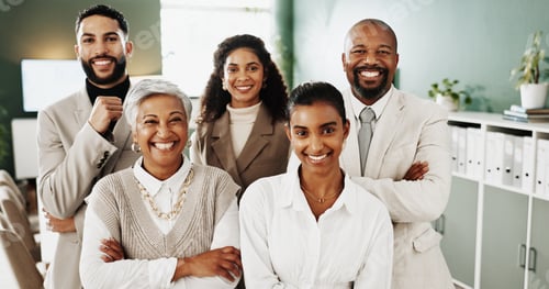 Preview: Realtor, portrait or people in agency with solidarity, career pride or ambition in property