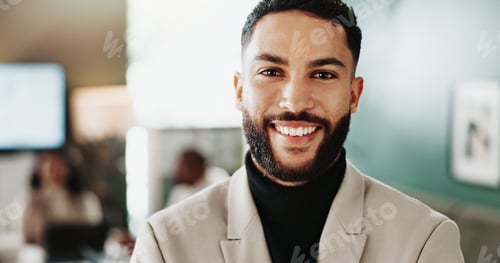 Preview: Portrait, business and happy man in office, about us and corporate lawyer with career opportunity