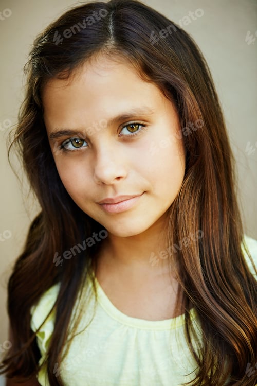 Preview: Child, education and serious girl on studio background for yearbook portrait