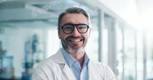 Preview: Happy, lobby and portrait of doctor in hospital with confidence for medical support career