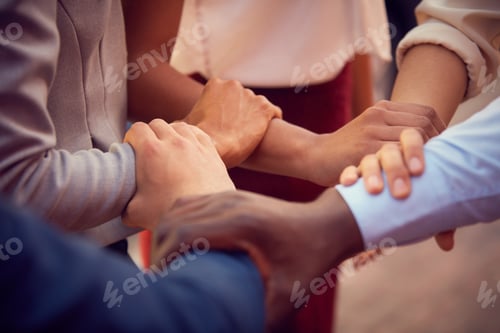 Preview: Mission, business people and holding hands for work community, support and about us