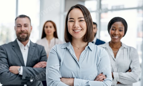 Preview: Portrait, staff or woman with arms crossed in startup, finance career or leadership in trading
