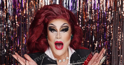 Preview: Portrait, surprise and drag performer with beauty, reaction or announcement with night club