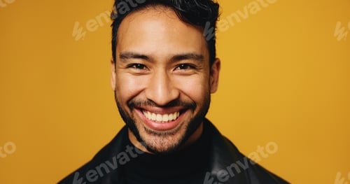 Preview: Portrait, fashion designer and happy man in studio, pride and small business owner on yellow