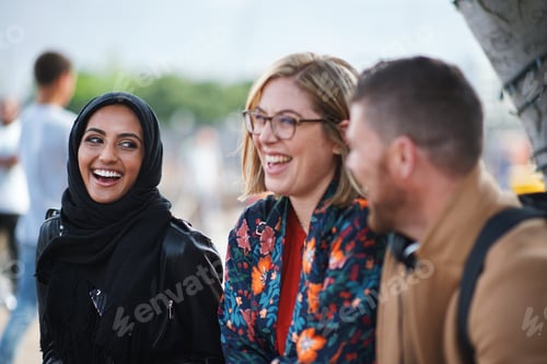 Preview: Laughing, friends and group at university, education and conversation on break and hangout together