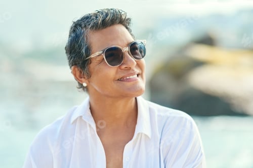 Preview: Thinking, senior woman and smile outdoor with vision, adventure and remember memory