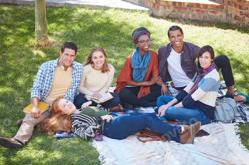 Preview: Education, people and students outdoor for studying at university, campus or school for exam