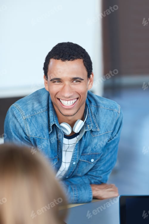 Preview: Group project, learning and smile of student in class for development or study on campus