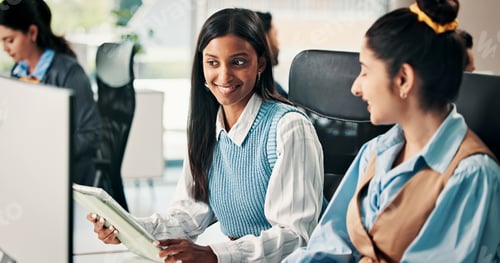Preview: Team, creative and business people on computer for meeting, seo review and website report