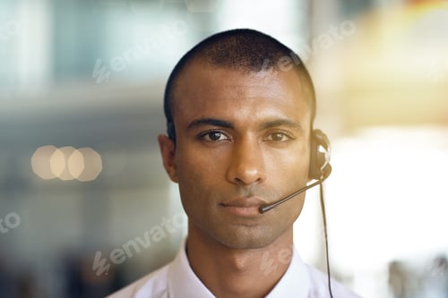 Preview: Agent portrait, man and headset in call center for customer support, help desk and contact us