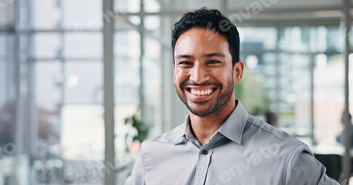 Preview: Happy, portrait and businessman in office with space for finance advisor, career growth and job