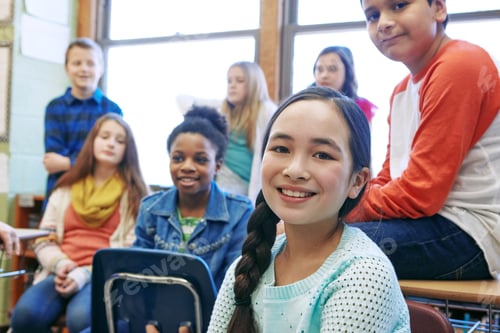 Preview: Portrait, education and student with girl in classroom for child development, future and learning