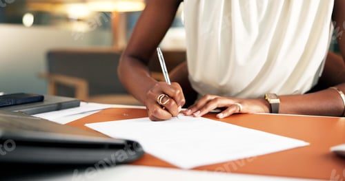 Preview: Signature, documents and hands of business woman in office for legal agreement