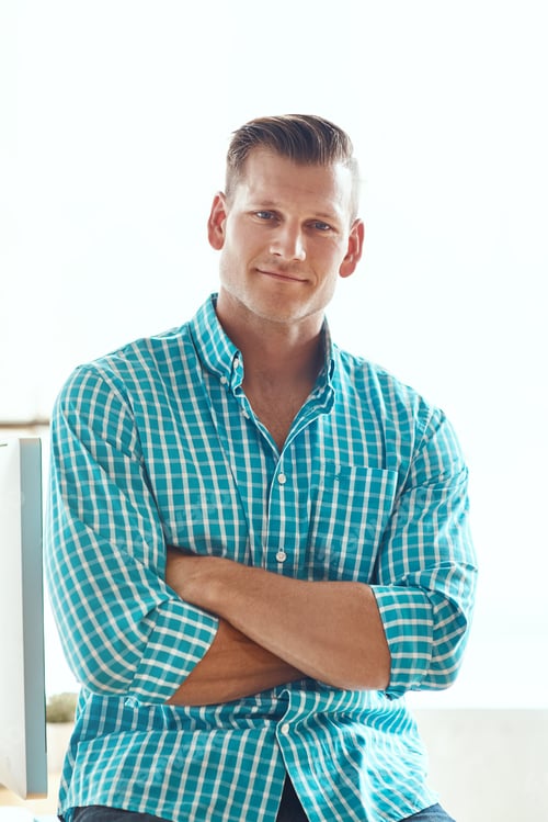 Preview: Man, smile and arms crossed at startup in office with confidence, job and pride at small business