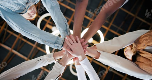 Preview: People, meeting and unity with hands together below for collaboration, inclusion or mission