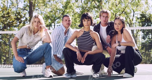 Preview: Trendy, portrait or friends outdoor for fashion, unique style or confidence in gen z aesthetic