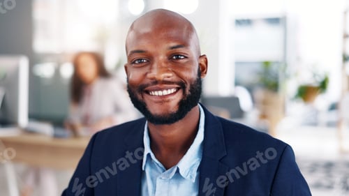 Preview: Office, portrait and businessman with smile, ambition and real estate agent with career development