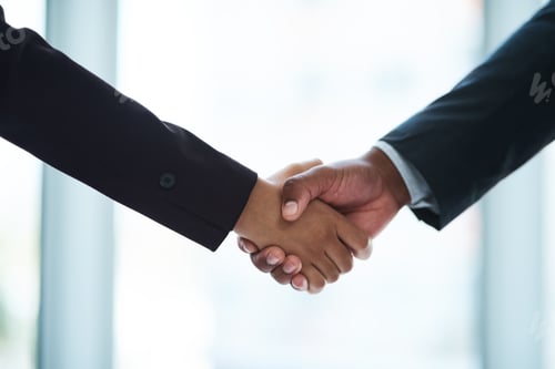 Preview: Meeting, corporate and business people in office shaking hands for agreement, b2b deal and merger