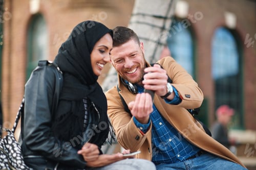 Preview: People, travel and share with phone in city with direction, location or schedule for urban