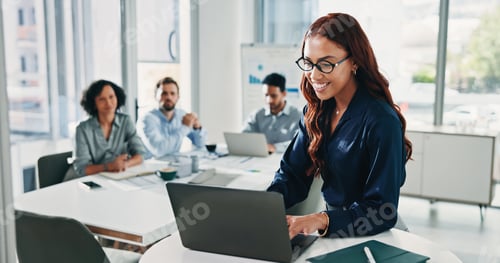 Preview: Business, woman and typing with laptop in office for research, finance report and review budget