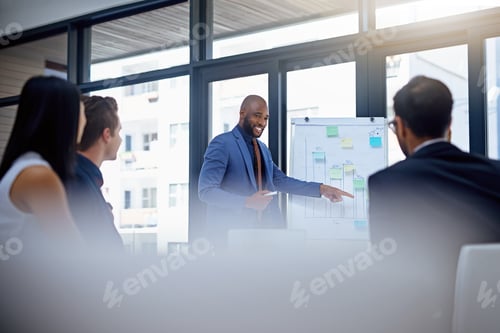 Preview: Whiteboard, training and man with business people in meeting for planning