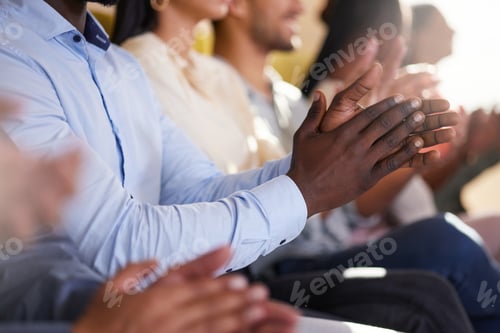 Preview: Hands, business and man with applause at seminar for good news, motivation and training success