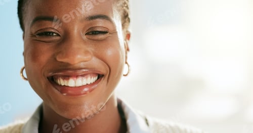 Preview: Portrait, dental hygiene and black woman with smile, results and teeth whitening