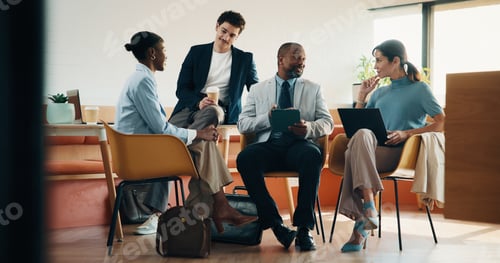 Preview: Meeting, laptop and people in cafe with planning for small business, startup or project