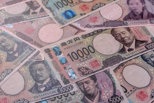 Preview: Japan, Japanese yen paper banknotes, money for business, financial transactions. Japanese yen
