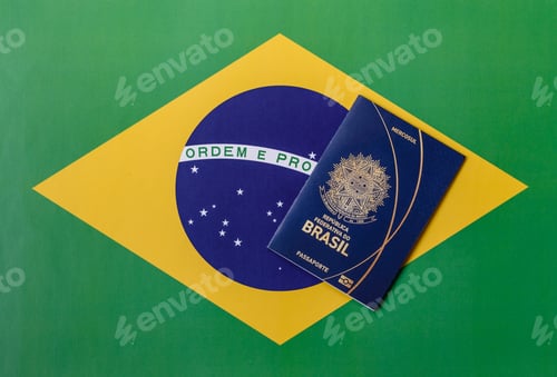 Preview: Brazil, Brazilian passport or id document with tickets for flight, travel. Brazilian passport