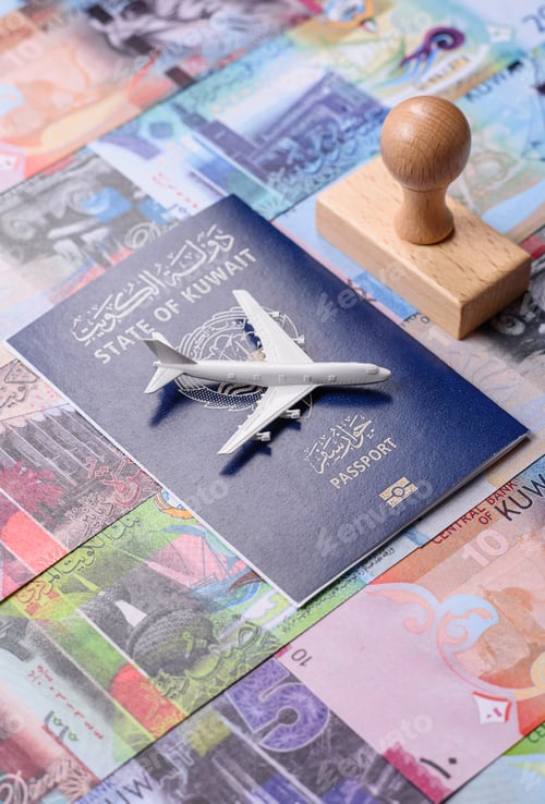 Preview: Kuwaiti passport for travelling, flying and doing business. Kuwait document, id