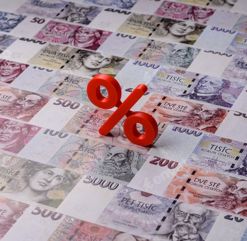 Preview: The percentage sign on cash as a concept for inflation, deposits, or tax. The percentage sign