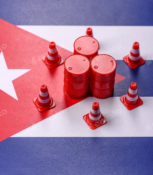 Preview: The cargo container ban on the Cuba flag as a conceptual backdrop. The cargo container embargo