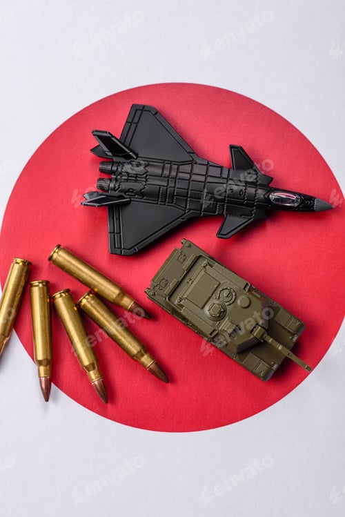 Preview: A fighter jet against the Japanese flag as a conceptual background representing defense
