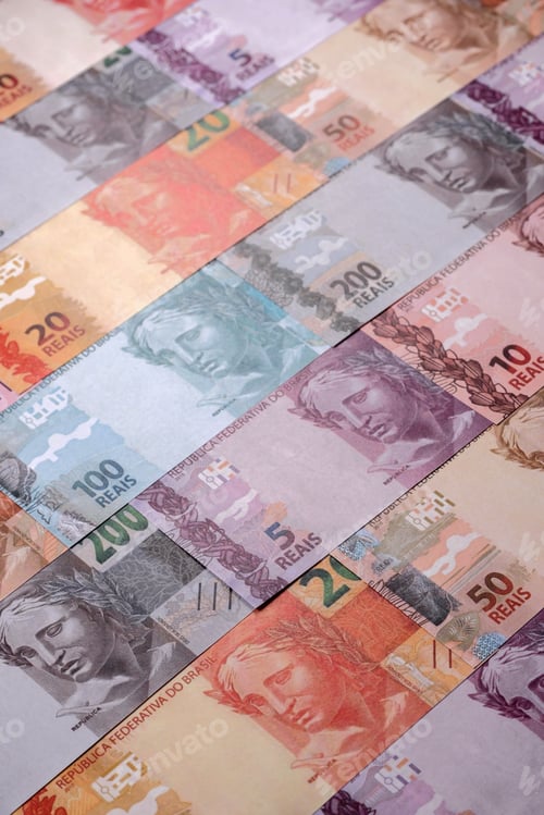 Preview: Brazilian paper money, real banknotes as currency for exchange or travel. Brazilian money