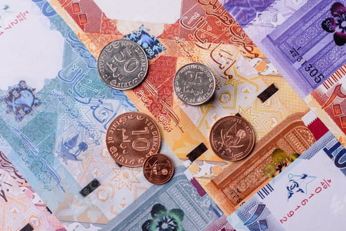 Preview: Qatar paper money, the Qatari riyal as a tool for financial transactions and trade. Qatari money