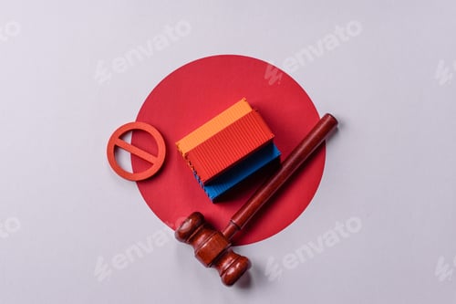 Preview: The cargo container ban on the japanese flag as a conceptual backdrop. The cargo container embargo