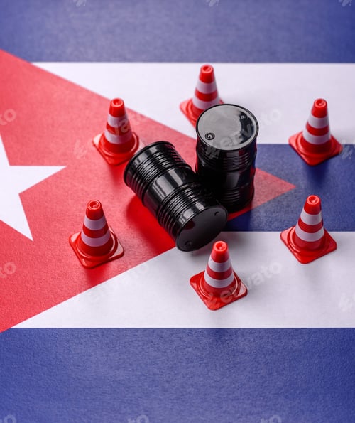 Preview: The cargo container ban on the Cuba flag as a conceptual backdrop. The cargo container embargo