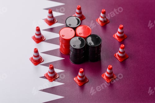 Preview: The cargo container ban on the Qatari flag as a conceptual backdrop. The cargo container embargo