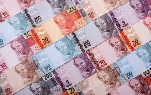 Preview: Brazilian paper money, real banknotes as currency for exchange or travel. Brazilian money