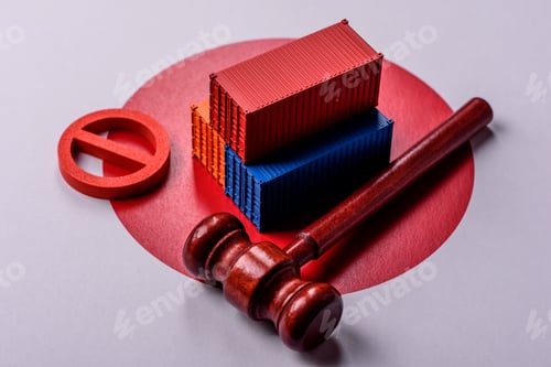 Preview: The cargo container ban on the japanese flag as a conceptual backdrop. The cargo container embargo