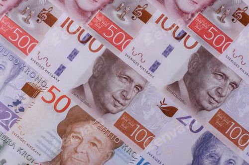 Preview: Sweden, Swedish paper money, real banknotes as currency for exchange or travel. Swedish money