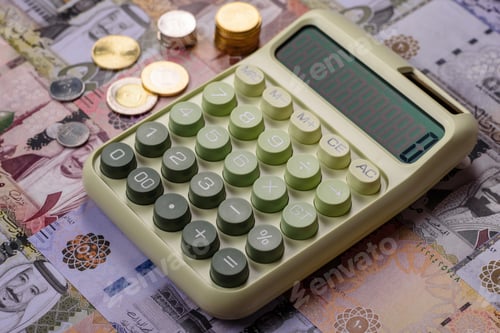 Preview: Saudi Arabia paper money, riyal banknotes and coins as currency for exchange. Saudi Arabia money